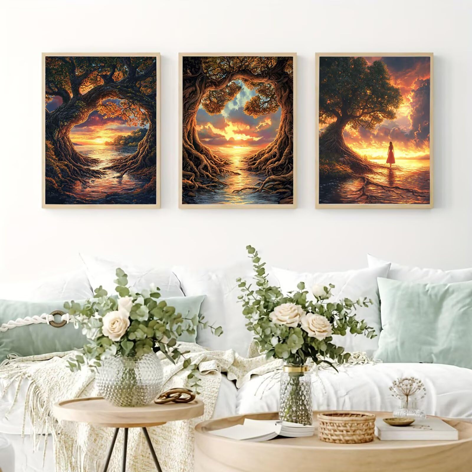 Generico Cnyaunfi 3 Pezzi Tramonto Pittura Diamante Fai-Da-Te, 5D Giallo Diamond Painting Kit Completo per Hobby Creativi Adulti, Per La Decorazione Della Parete Di Casa 70x90cm YF-3531