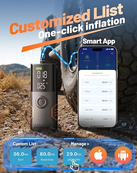 Tire Inflator Portable Air Compressor - Smart APP Air Pump for Car Tires, All-in-One Storage Portable Tire Pump for Car, 3X Speed & Automatic Stop Inflation, for Car, Motorcycle, Bicycle, Ball - 3
