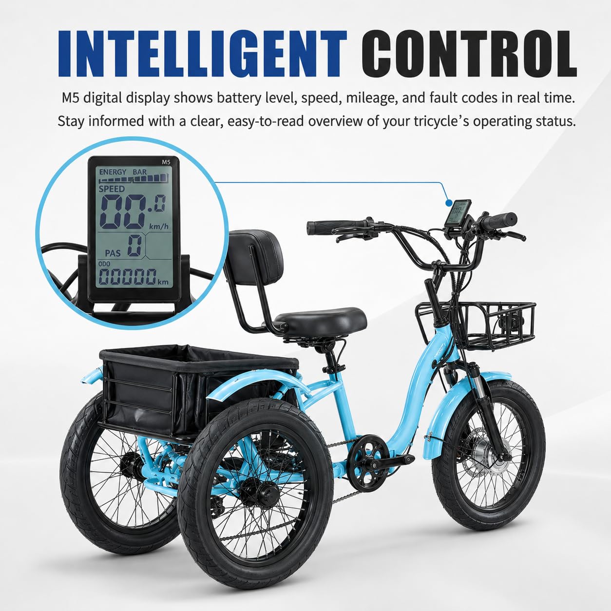 Triciclo elettrico pieghevole per adulti, 48V, pneumatici larghi, ideale per gli spostamenti urbani.