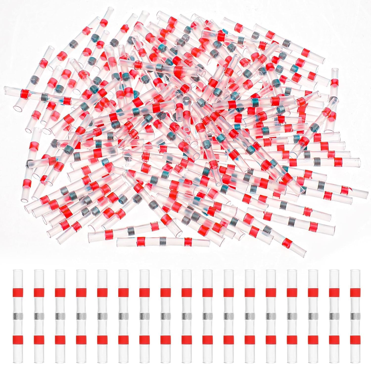 eHUB 100 Pieces Solder Seal Wire Connectors, Self-Solder Heat Shrink Butt Connector Waterproof Insulated Electrical Butt Wire Connectors (Red)
