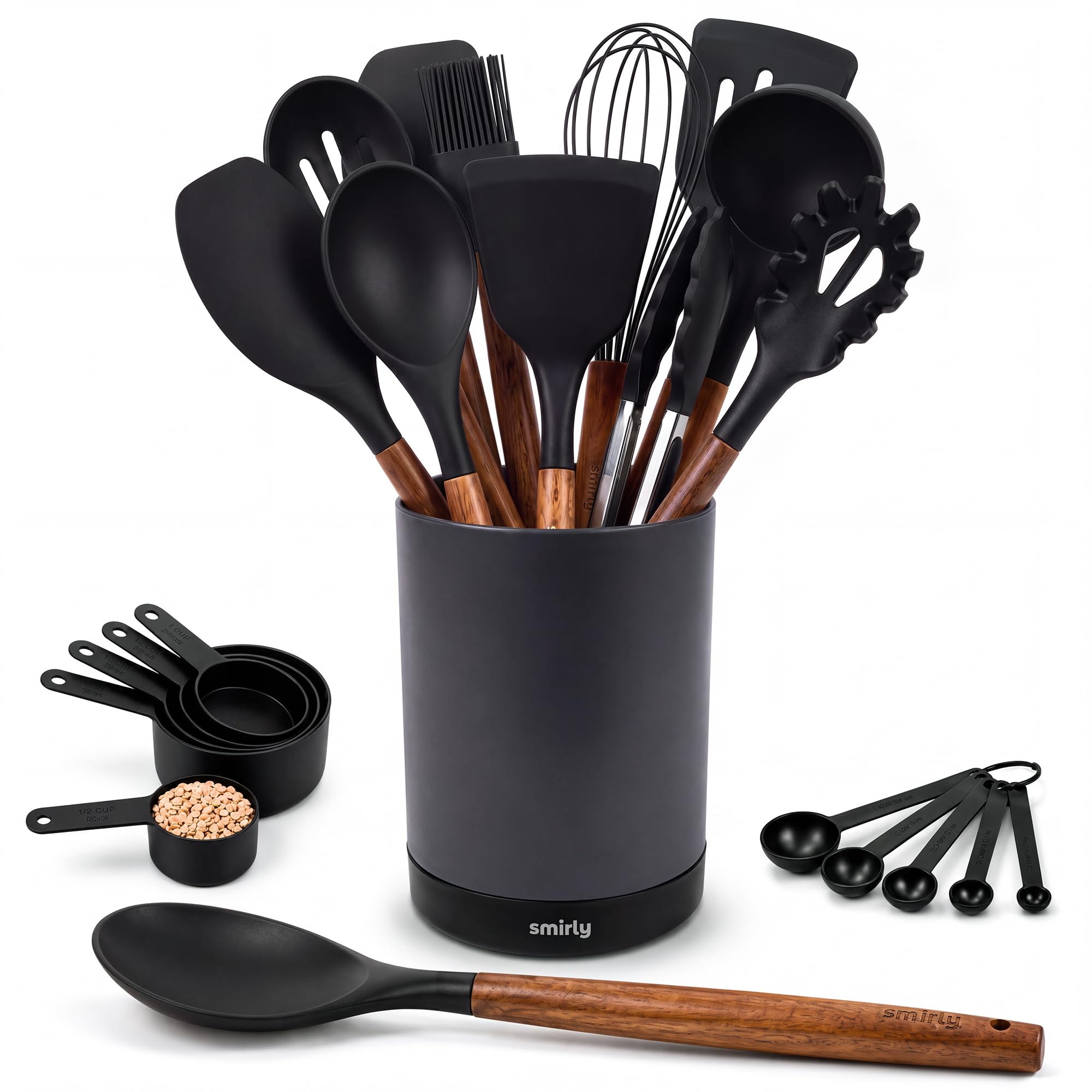 SMIRLY Silicone Kitchen Utensils Set, 22-Piece Acacia Wood Handle