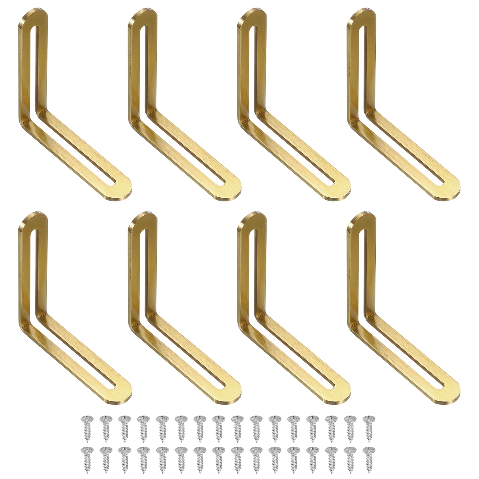 QUARKZMAN 8 Pezzi Staffe Angolari Regolabili A L 3.1"x0.7"x3.1" Acciaio Oro | Con Fessure, 90 Gradi, Per Scaffalature Costruzione Mobili In Legno