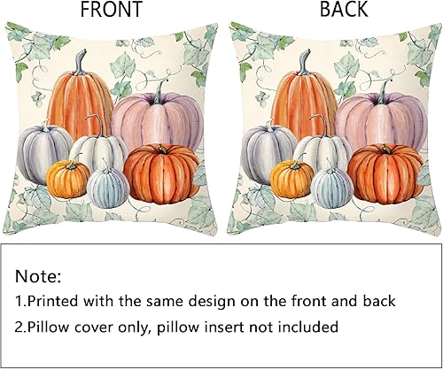 Miniatura 5 de Juego de 2 fundas de almohada de otoño de 18 x 18 pulgadas, diseño de calabaza de otoño, decoración de cosecha, Acción de Gracias, color naranja,