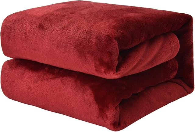 EHC Super Soft Fluffy Snugly Solid Flannel Fleece Throws for Sofa Bed Blankets, Wine 200cm x 240 cm