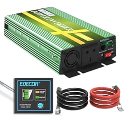 Convertidor Ca A Cc EDECOA Inversor de corriente de 1500 W CC 12 V a 240 V CA - Convertidor de corriente para coche 3000 W pico con 2 puertos USB, enchufes del Reino Unido, mando a distancia y ventilador de refrigeración