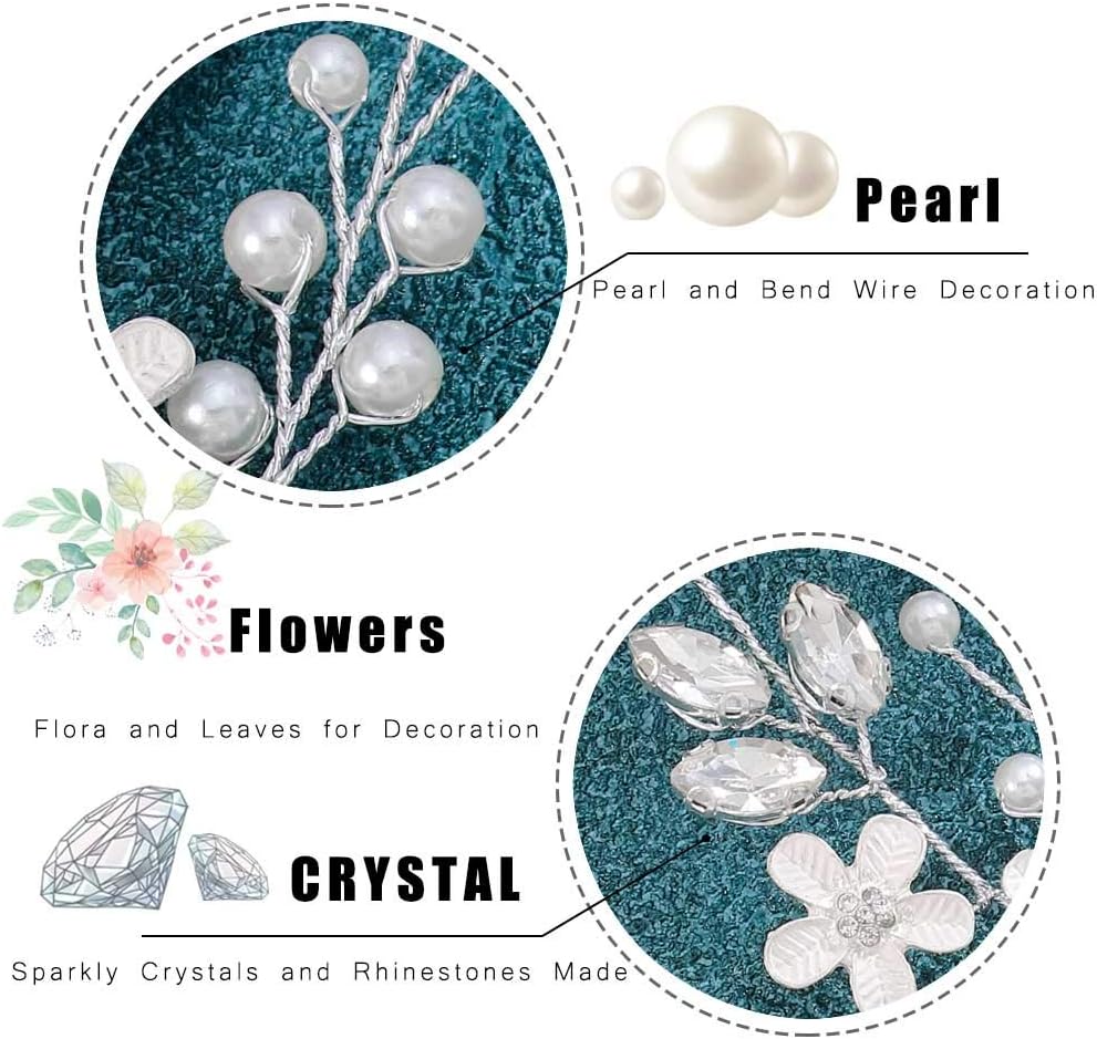 IYOU Bridal Wedding Hair Vines Flower Silver Headband Crystal Pearl Sparkly Rhinestones Bride Hair Accessories for Women and Girls (silver) - Image 5