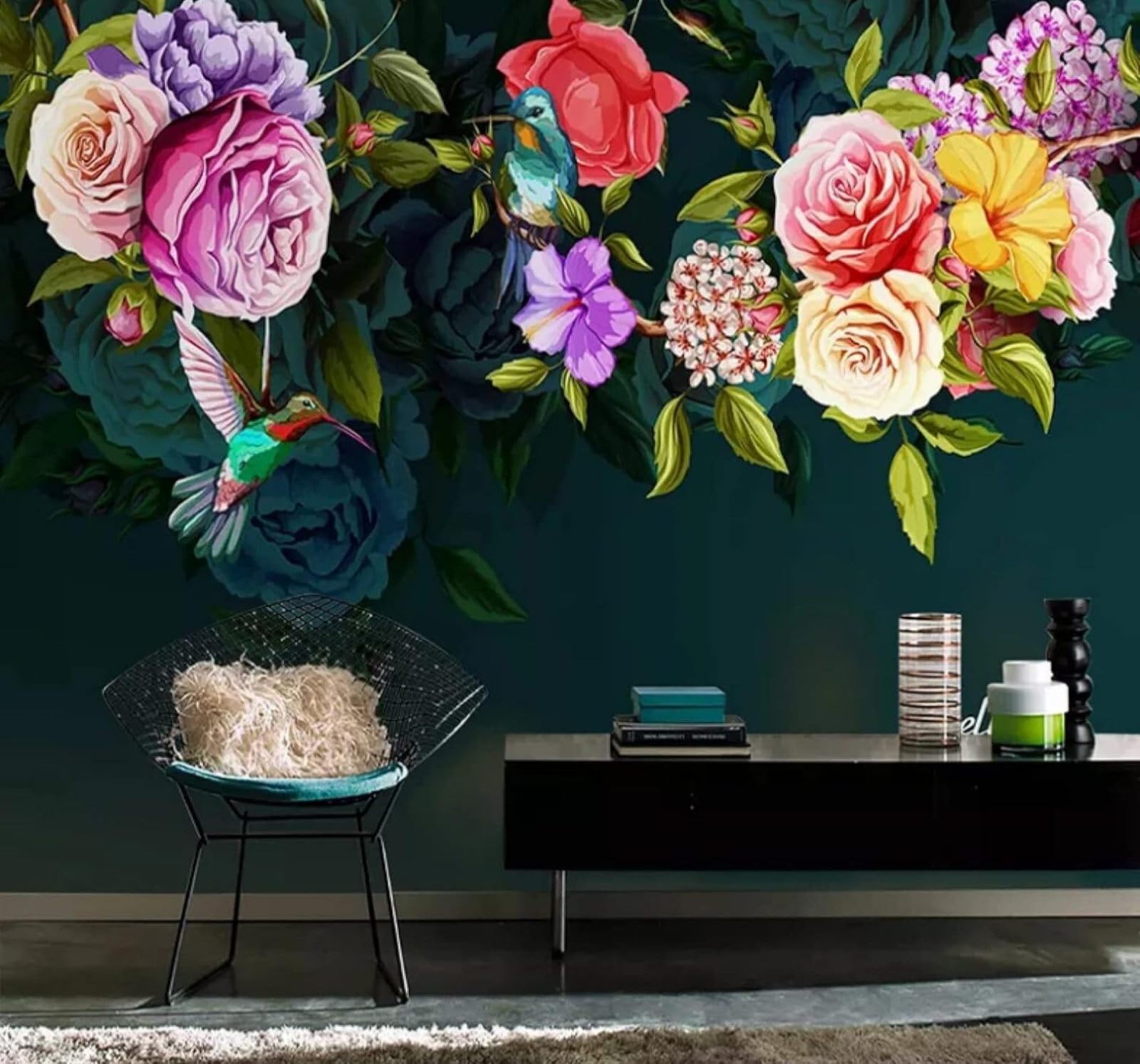 Elegant Three Dimensional Colourful Flowers Birds 3D Wallpaper Easy Install Feature Office Living Room Sofa Bedroom TV Background Wall Decoration-430cm×300cm