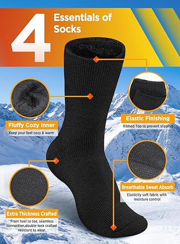 Miniatura 3 de Bymore 2Pairs Thermal Socks for Men,Heated Thick Crew Socks,Warm Winter Socks Insulated Cold Weather