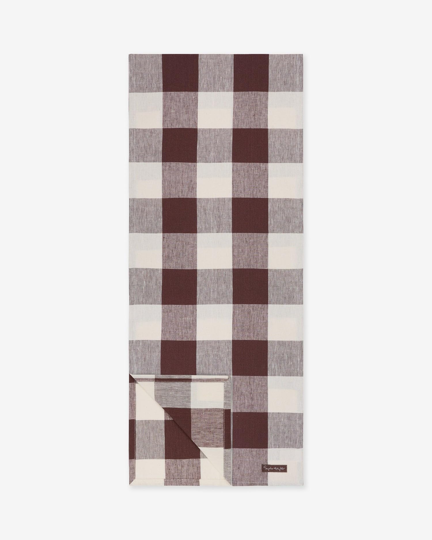 Sophie Allport Chocolate Brown Gingham Linen Table Runner, 35 x 280cm
