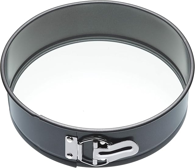 MasterClass Bake and Serve Springform 26cm Cake Tin with Loose Bottom Glass Serving Plate, Non Stick, Robust 1 mm Carbon Steel, PFOA Free, 10 Inch, Black