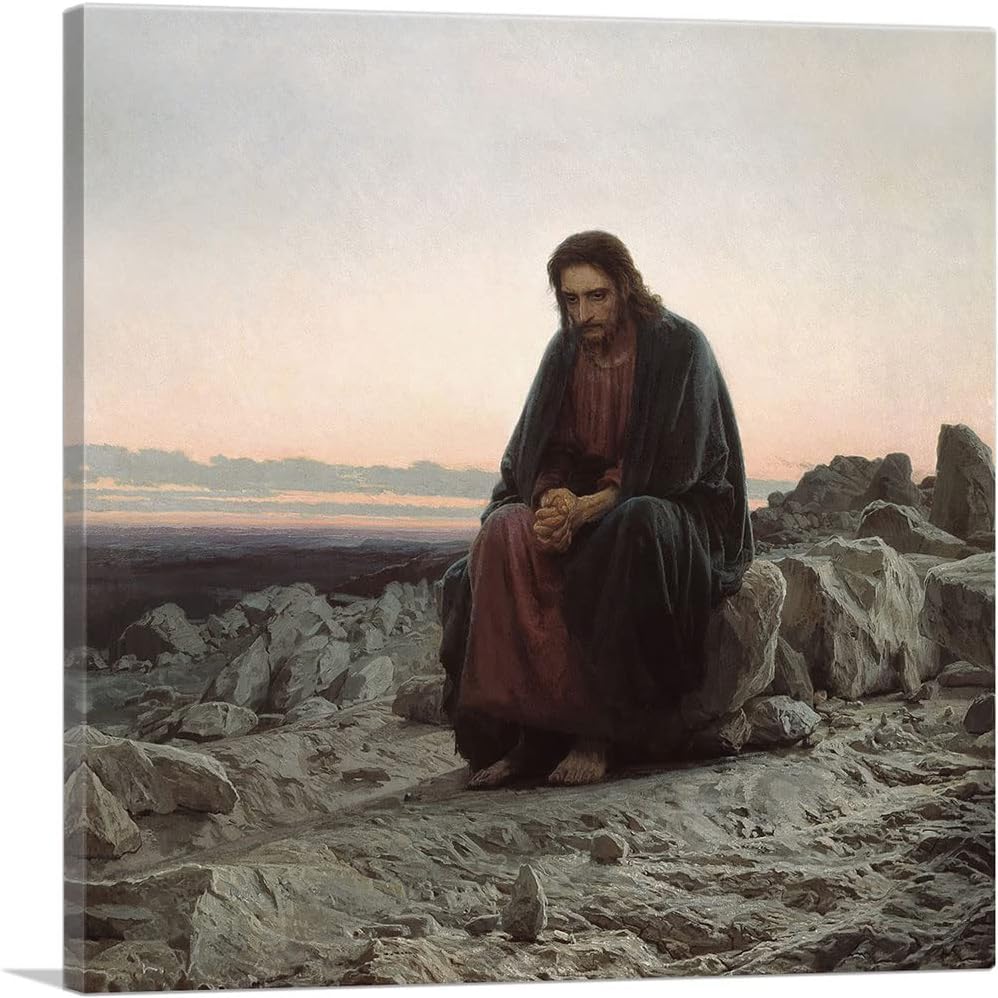 ARTCANVAS Christ In The Wilderness Desert 1872 Canvas Art Print Stretched Framed Painting Picture Poster Giclee Wall Decor by Ivan Kramskoy - 18" x 18" (0.75" Deep)