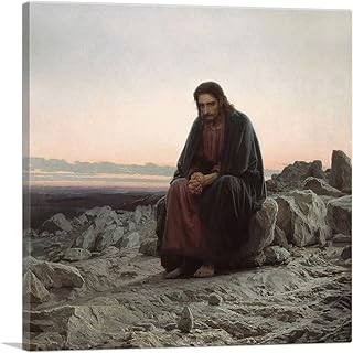 ARTCANVAS Christ In The Wilderness Desert 1872 Canvas Art Print Stretched Framed Painting Picture Poster Giclee Wall Decor by Ivan Kramskoy - 18" x 18" (0.75" Deep)