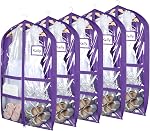 Syeeiex Kids Dance Costume Bags with 3" Gussetes,5pc 40 inch Clear PVC Garment Bags with ID Pocket for Dance Competitions,with 4 Medium Clear Zipper Pockets