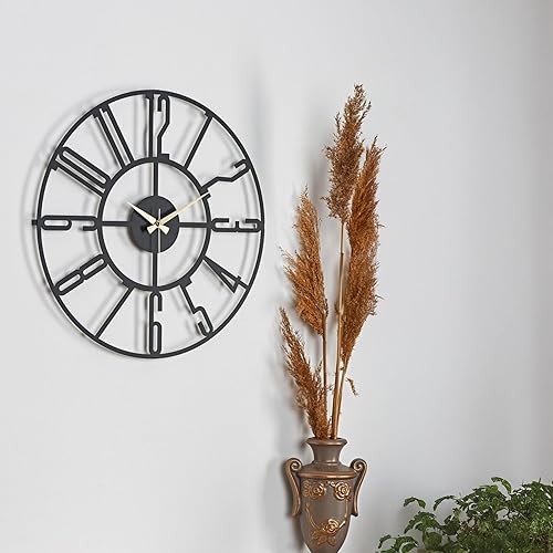 Miniatura 50 de Reloj de pared de metal de 20 pulgadas, redondo, silencioso, moderno, analógico, grande, funciona con pilas, reloj de pared para sala de estar, Negro