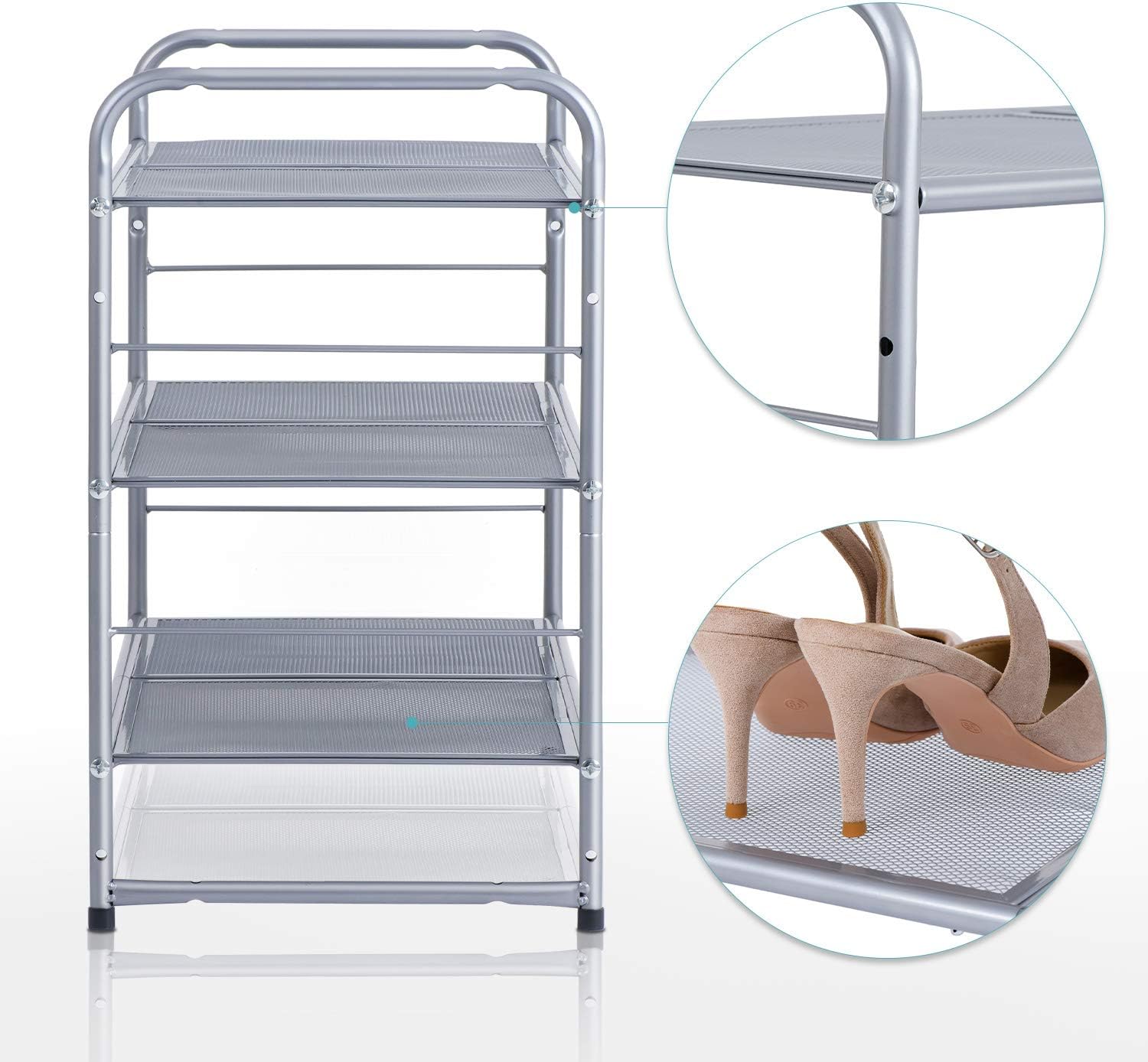 Auledio Stackable Metal Mesh Utility Shoe Rack (Silver)