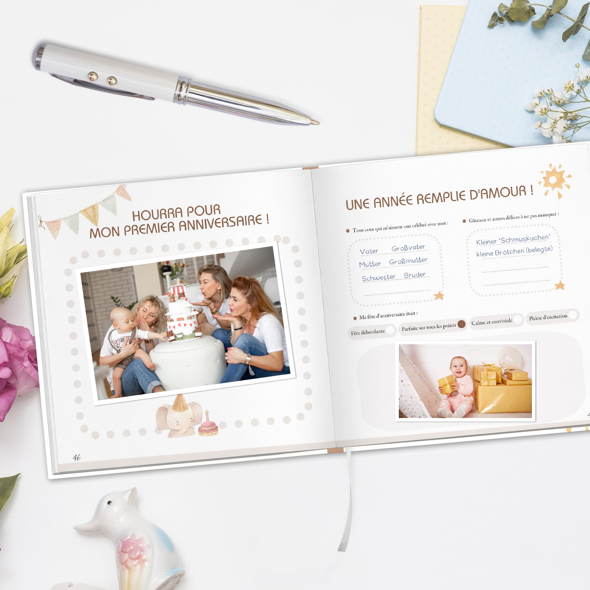 Hyggartn Livre de Naissance et Album Photo Bébé 84 Pages avec Autocollants - Journal à Remplir Photos et Textes, Cadeau Baptême Fille Garçon Fête Prénatale (Motif arc-en-ciel)