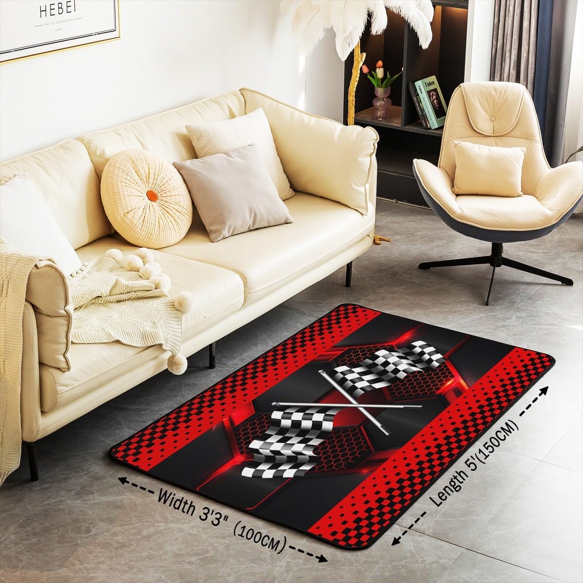 Feelyou Race Car Area Rug 5x7 Kids Race Checkered Sport Decorative Rug for Boys Girls Teens Honeycomb Extreme Sports Theme Living Room Rugs Cool Speed Indoor Floor Mat
