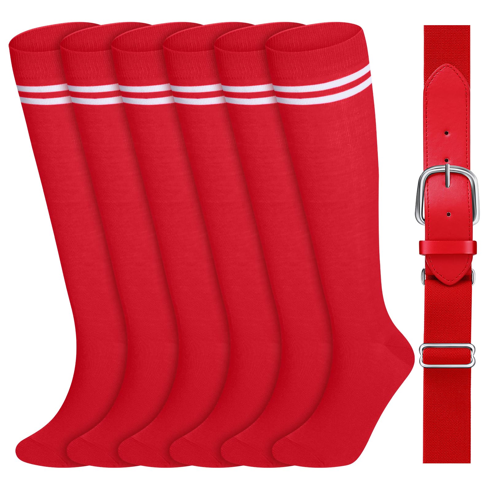 Ramede 3 Pairs Baseball Softball Socks and Belt Set