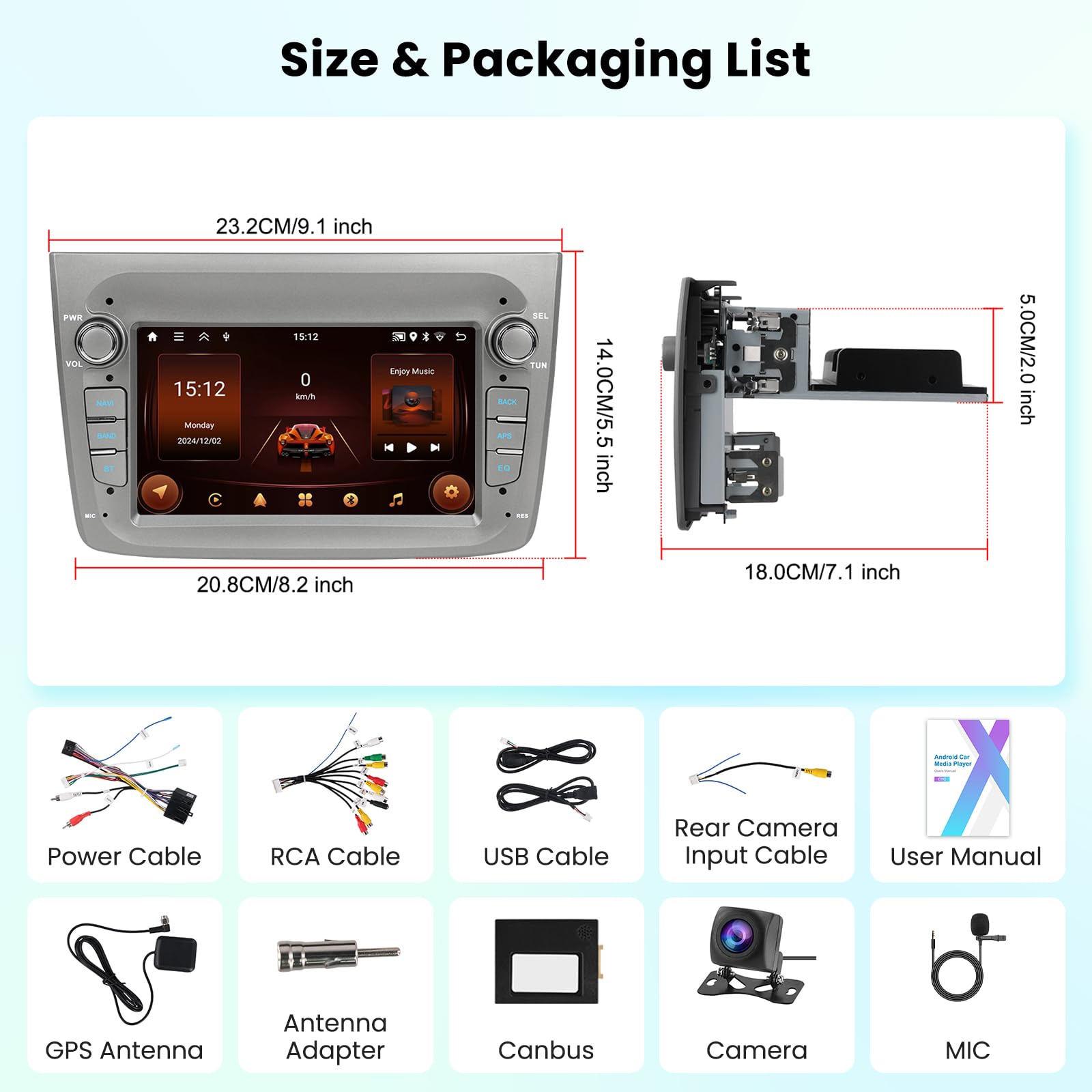 Rimoody【DAB+】2G+64G 7'' Android 15 Autoradio per Alfa Romeo MITO 2008-2016 Carplay Senza Fili Android Auto Navi GPS WiFi Mirror Link Bluetooth FM/RDS EQ Comandi al Volante Retrocamera