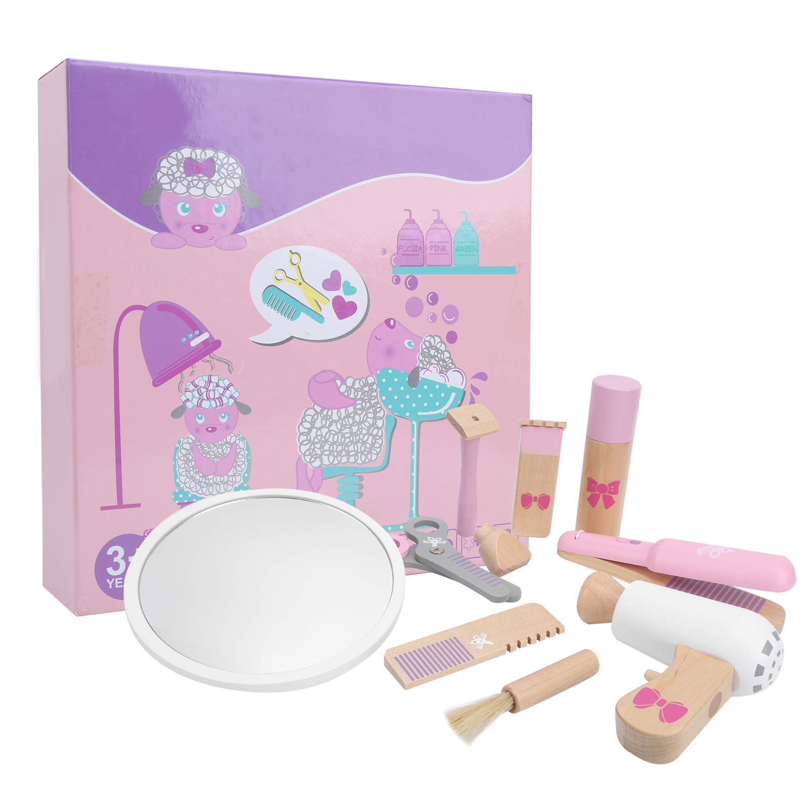 Labuduo Pretend Play Set, Smooth And Burr‑Free Exercise Refined Hand Movements 3D Simulation Design Beauty Hair Toy, Kids for Girls(GB-pink haircut bag)