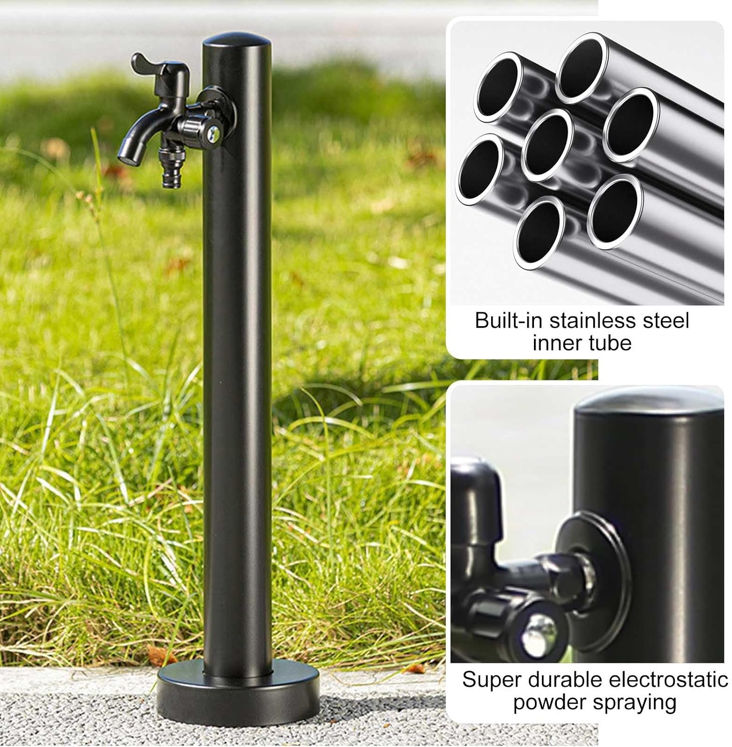 Outdoor Stainless Steel Water Column - 24in Antifreeze Faucet Dispenser with Double Outlet for Garden Irrigation and Washing, Durable Hydrant Solution