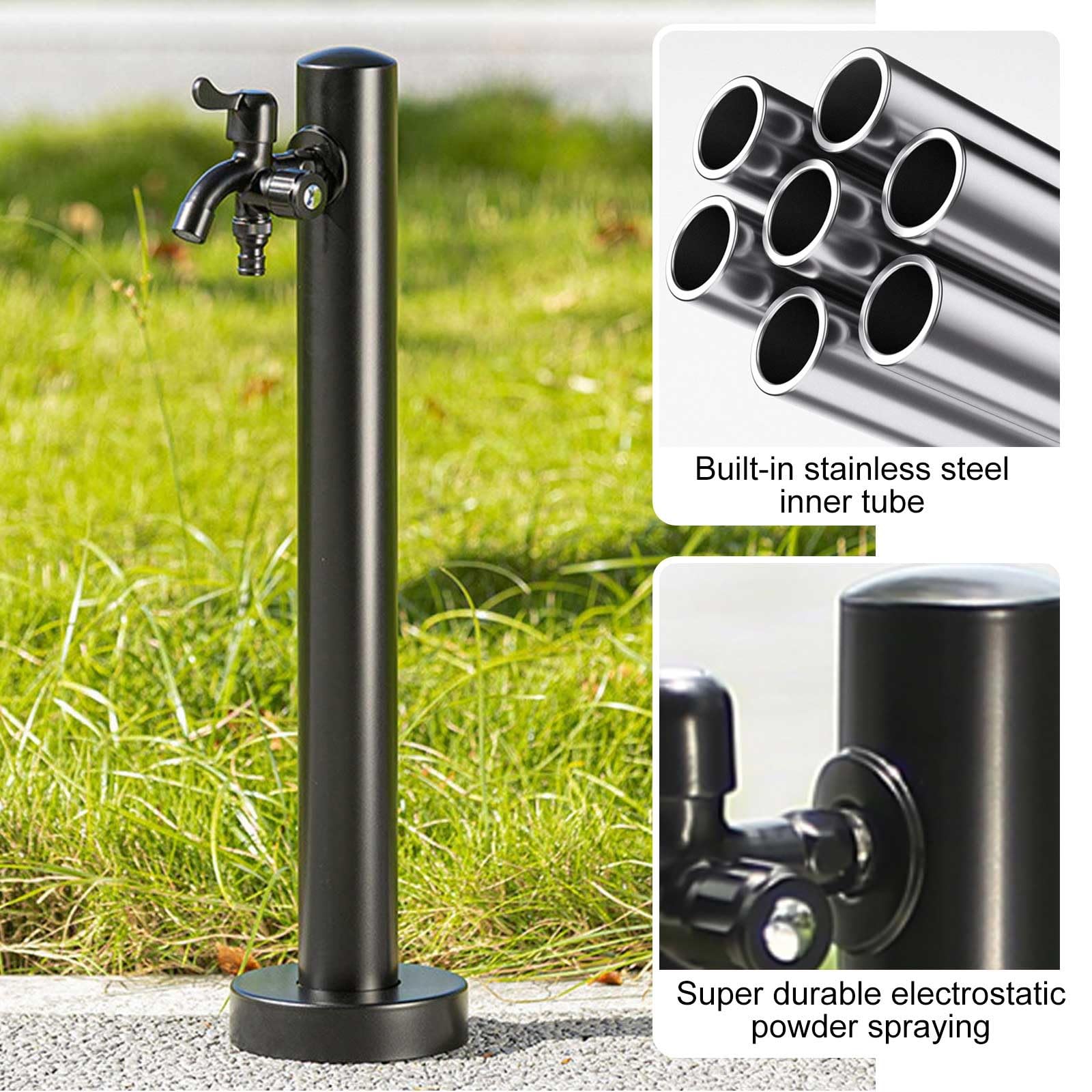 Robinet d'extérieur en Acier Inoxydable de 61 cm (24 Pouces) avec Jet d'eau, revêtement en résine antigel résistant aux intempéries, Double Sortie, Irrigation Efficace, Accessoire de Jardin