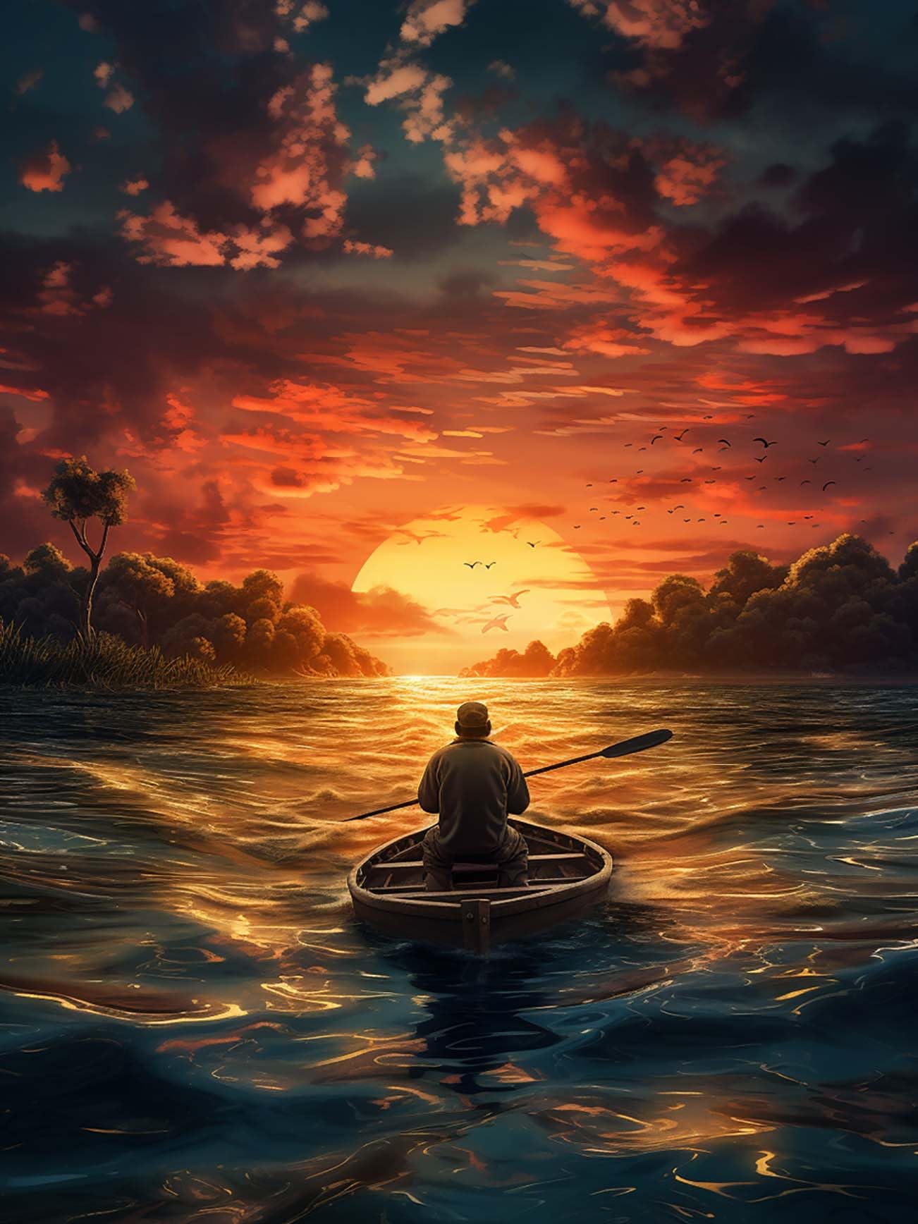 Ginfonr 5D DIY Diamond Painting Sea Sunset Boat by Number Kits Full Drill for Adults, Paint with Diamonds Art Landscape Cross Stitch Embroidery Rhinestone Craft for Home Wall Decor 12x16 Inch
