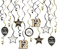 Vista 88 de Serpentinas de remolinos de cumpleaños feliz de 16 años con purpurina azul y plateada - Kit de 15 piezas de remolinos colgantes para el kit