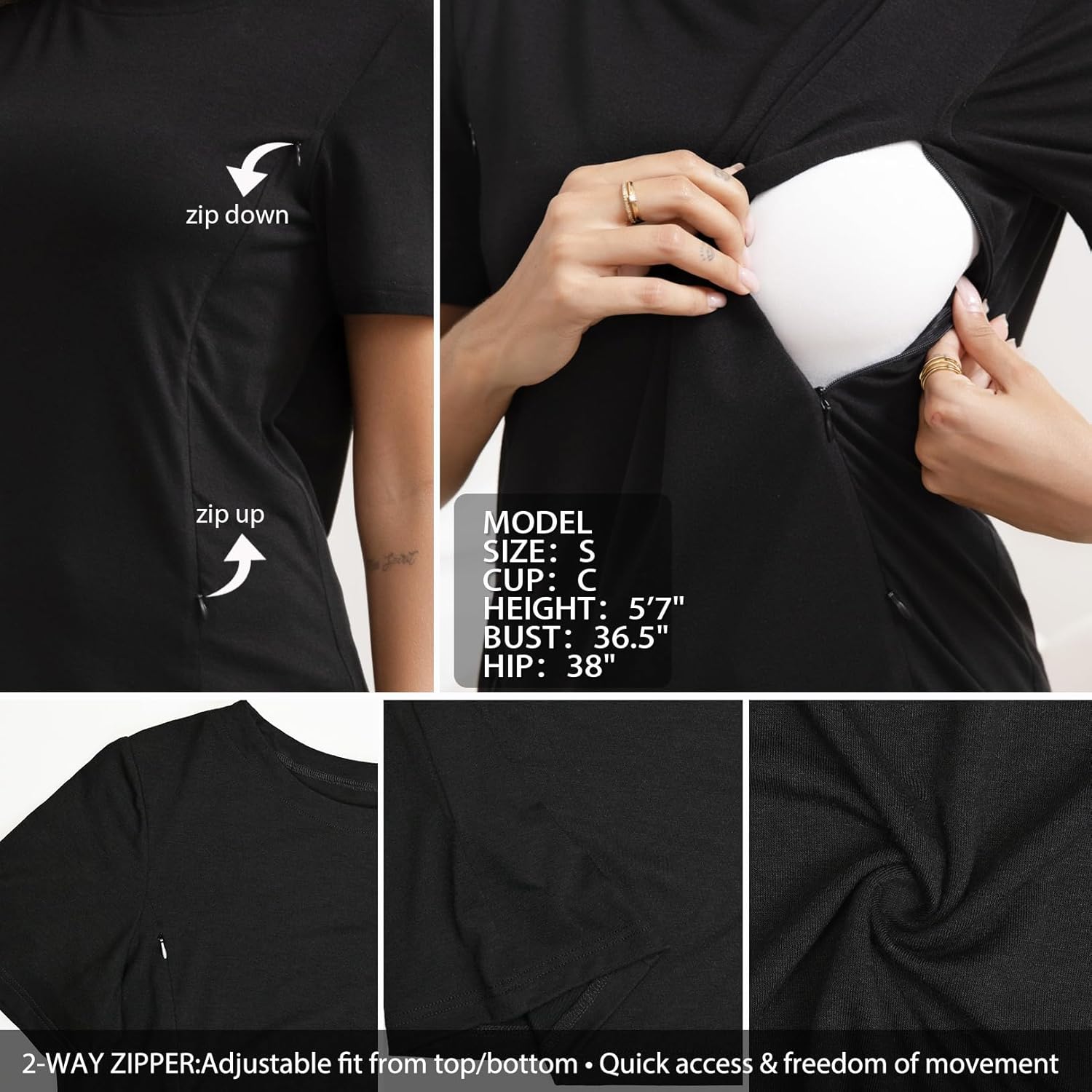 GINKANA Women's Nursing Shirts Short Sleeve Breastfeeding Tshirt with Hidden Zippers Loose Fit Nursing Tops - Image 5