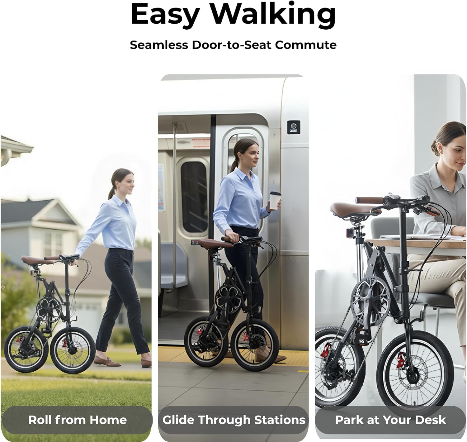 16‘’ Folding Bike for Adults, 1-Second Fold Technology, 95% Pre-Assembled Lightweight 33lbs Commuter Bicycle, 7-Speed Gear System for Men & Women, Foldable Bike for City Travel & Small Space Storage