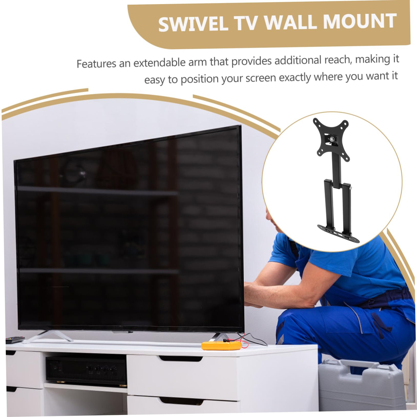 Staffa Muro per Tv Orientabile con Braccio Estensibile Nero | Acciaio Laminato a Freddo, Rotazione 360°, Include Attrezzi e Manuale di Montaggio