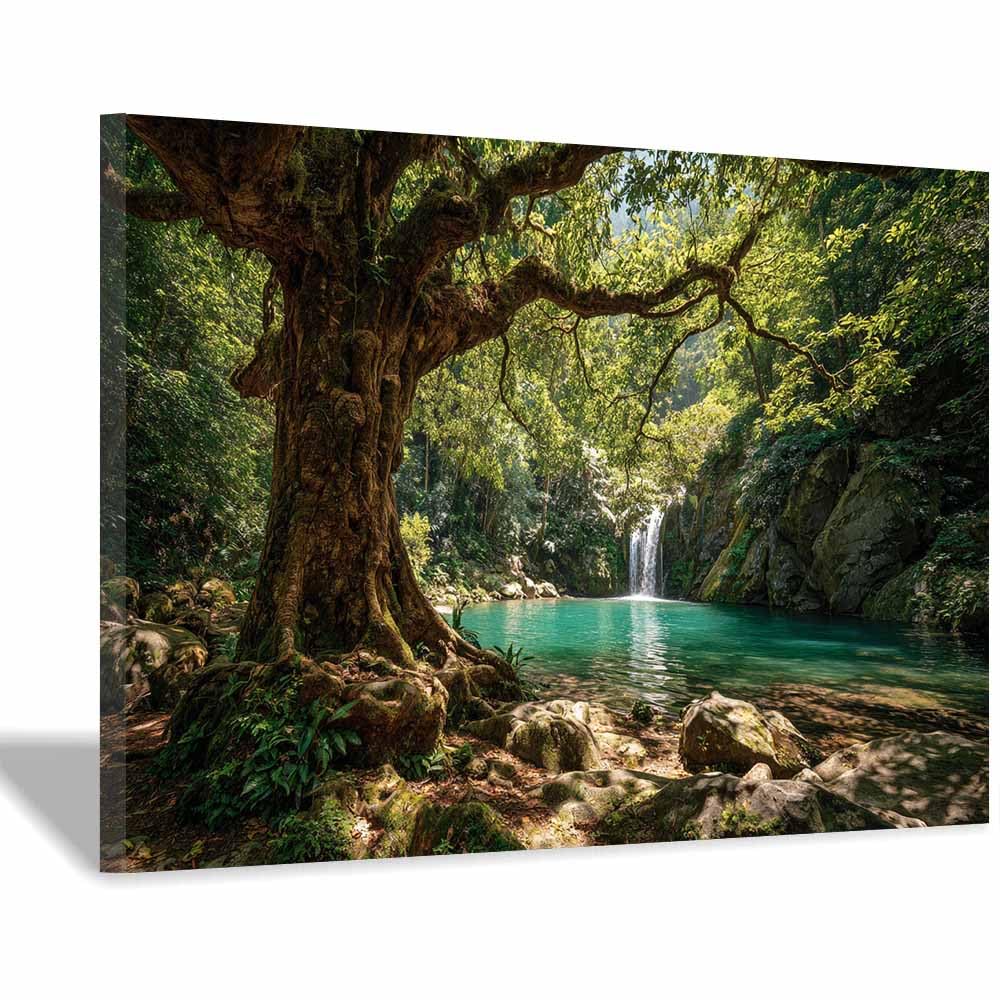 HOQIU Canvas Wall Art Lushs Forests s Waterfall canvas art, art print, house decor, bedroom wall decor above bed, prints for living room.(Multicolor)-80x120cm Framed