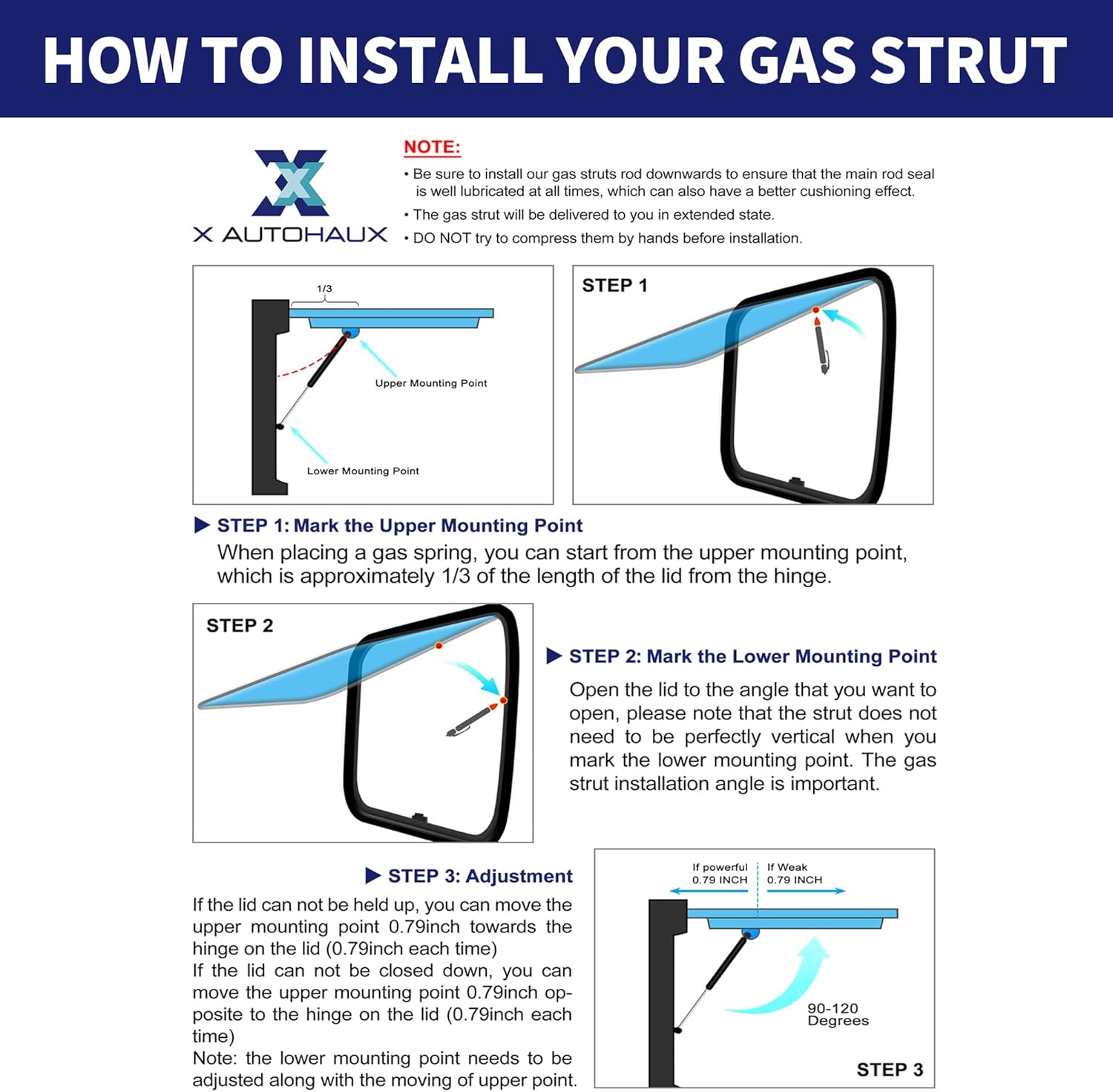X AUTOHAUX 1 Pc 20inch 110Lbs/500N Silver Tone Lift Supports Struts Shocks Gas Spring Universal for RV Car Truck Boat