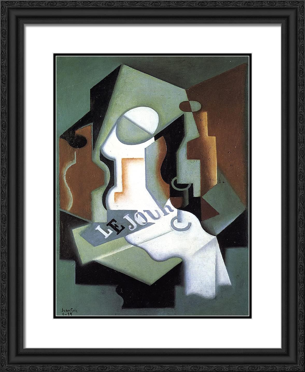 ArtDirect Gris, Juan 20x24 Gold Ornate Framed Art Print with Double Matting Titled: Bottle and Fruit Dish II