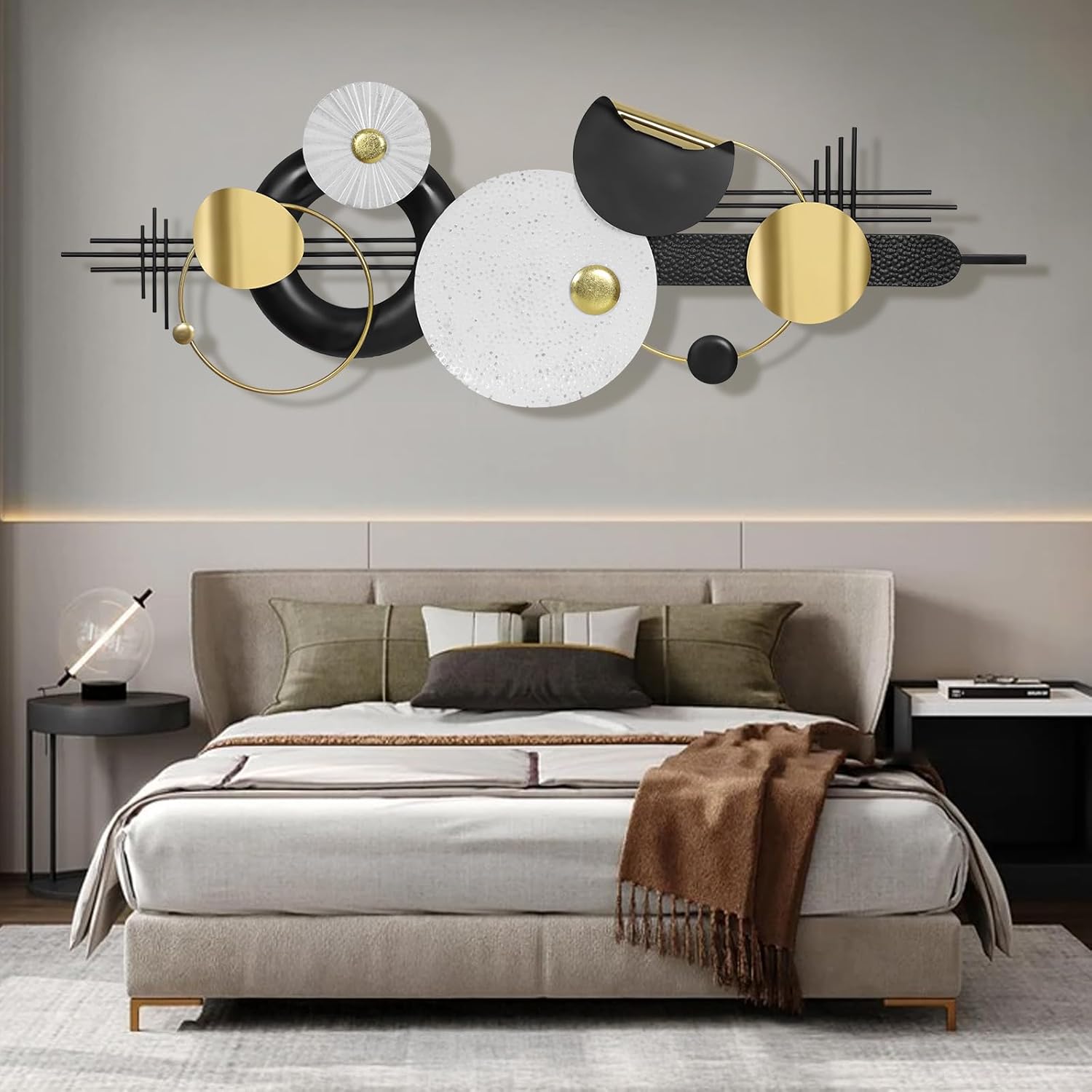 Lucky Large Modern Abstract Metal Wall Art Decor 59.1" x 21.3" Modern Geometric Abstract Wall Sculptures Circle Hanging Wall Decor for Indoor Outdoor Living Room Dinning Room Bedroom Entryway