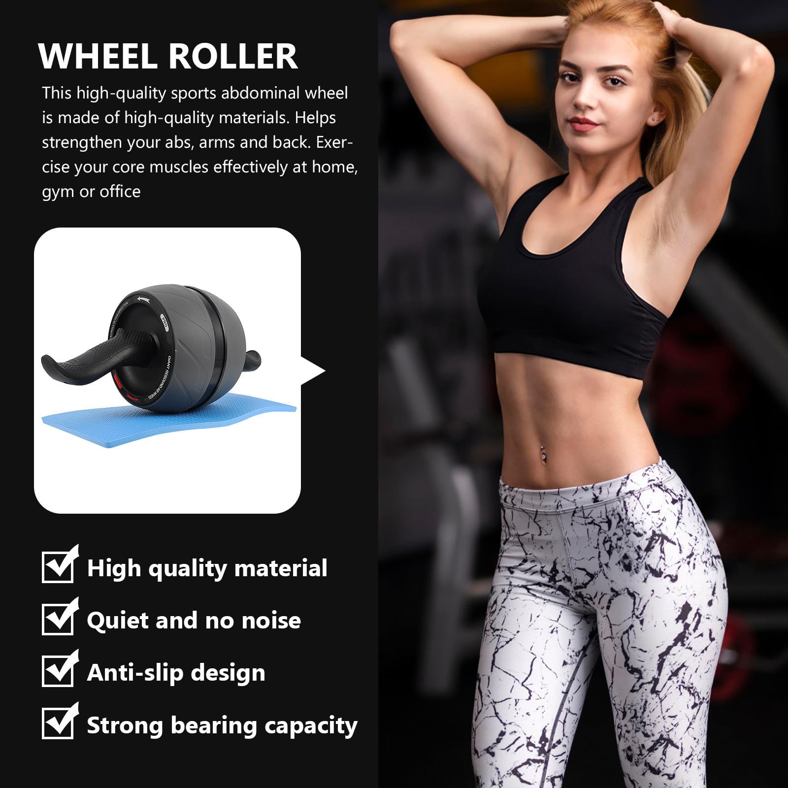DOITOOL Rodillo de Rueda para Abdominales con Rebote Automático y Alfombrilla, Equipo de Fitness Abs para Entrenamiento en Casa y Ejercicio de Fuerza Abdominal