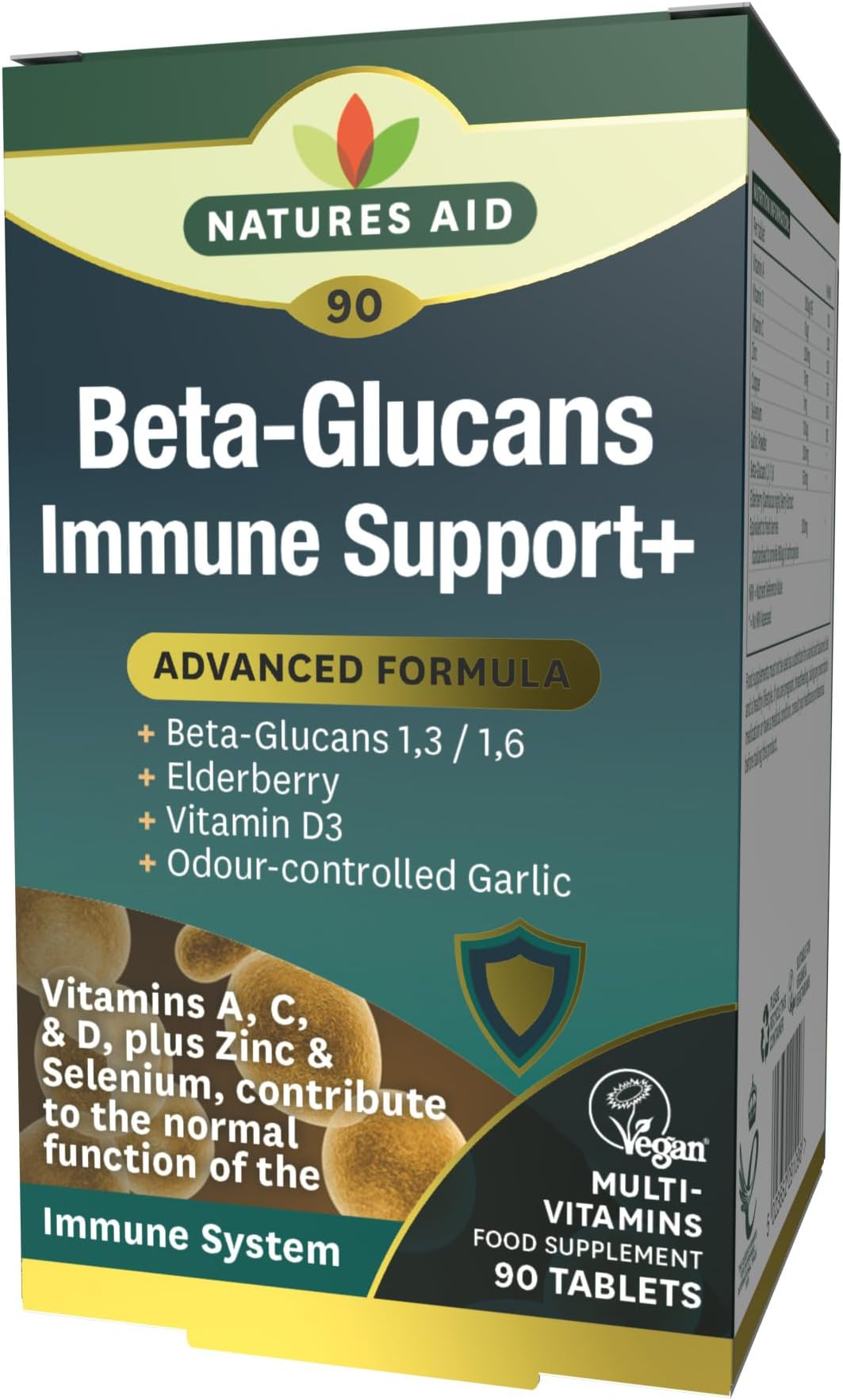 Beta Glucans Immune Support Supplement - Vitamin C, D3, A, Zinc, Selenium, Garlic & Elderberry - Immune System Support for Adults - Vegan, Gluten Free, Non-GMO - 90 Tablets