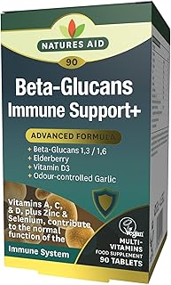 Natures Aid Beta-Glucans Immune Support + 90 Tablets (Award-Winning Formula, With Beta Glucans (1,3/1,6), Elderberry, Vitamin D3 And Odour-Controlled Garlic, Vegan Society Approved, Made In The Uk)