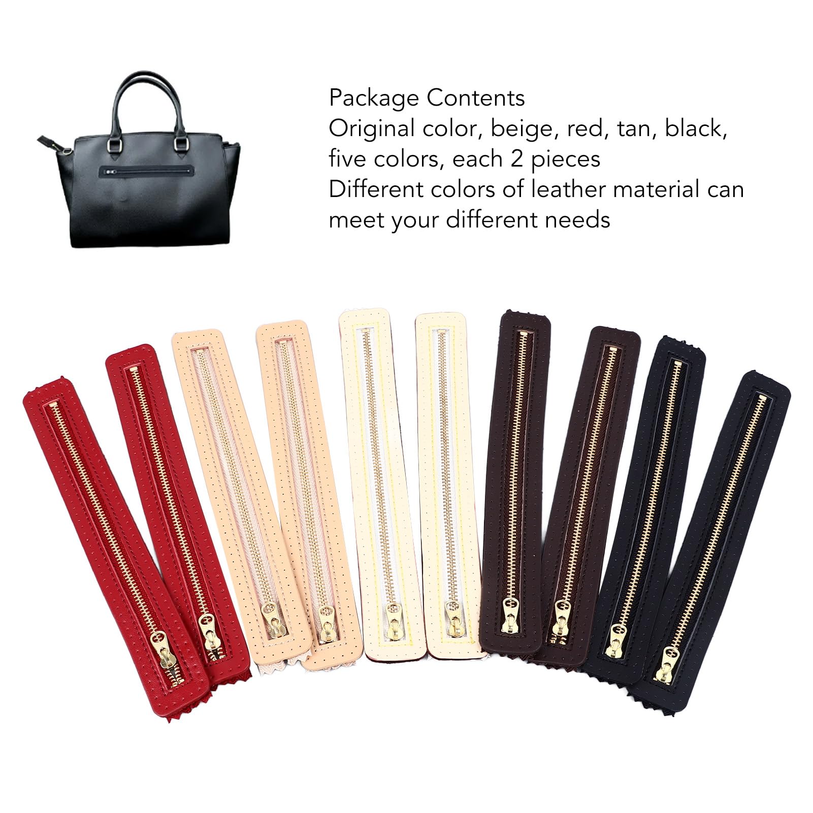 10 piezas de cremallera de cuero para manualidades, cremallera de cuero de vaca auténtico para bolsos, accesorio de costura artesanal con dientes metálicos, colores surtidos para
