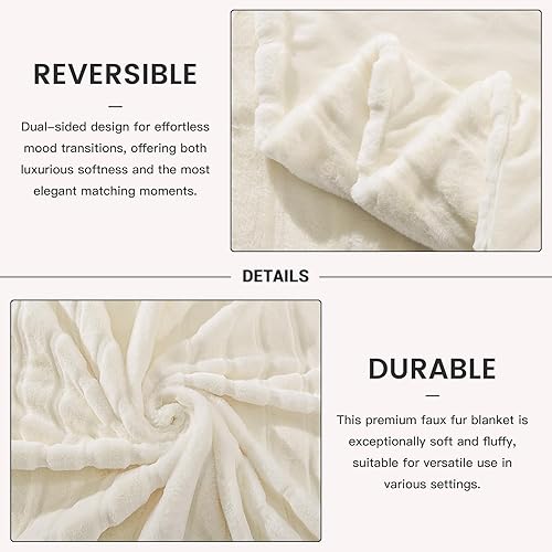 Miniatura 3 de NEXHOME PRO Juego de manta de piel sintética + 2 fundas de almohada, lujoso, suave, cálido, mullido, acogedor, esponjoso, grueso, 50 x 60 pulgadas +