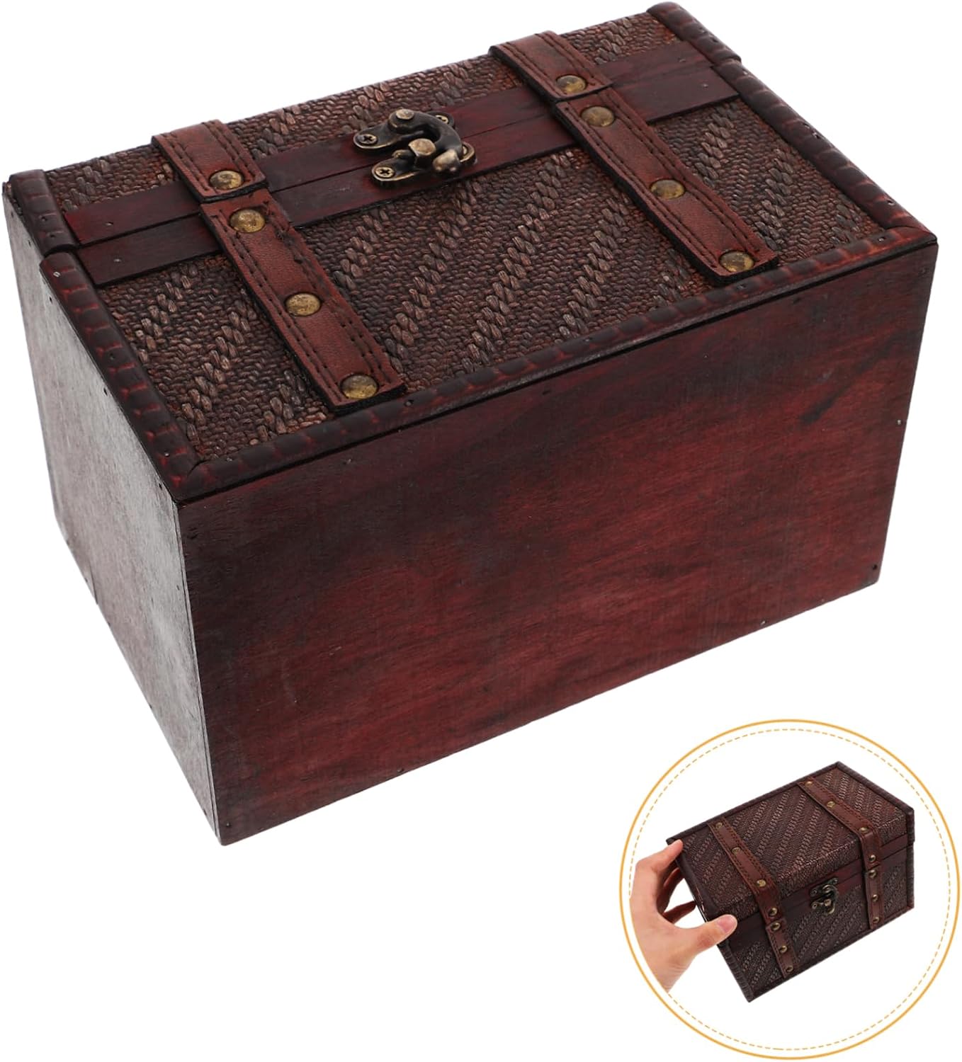 LIFKOME Vintage Woven Texture Wooden Jewelry Box for Desktop Storage