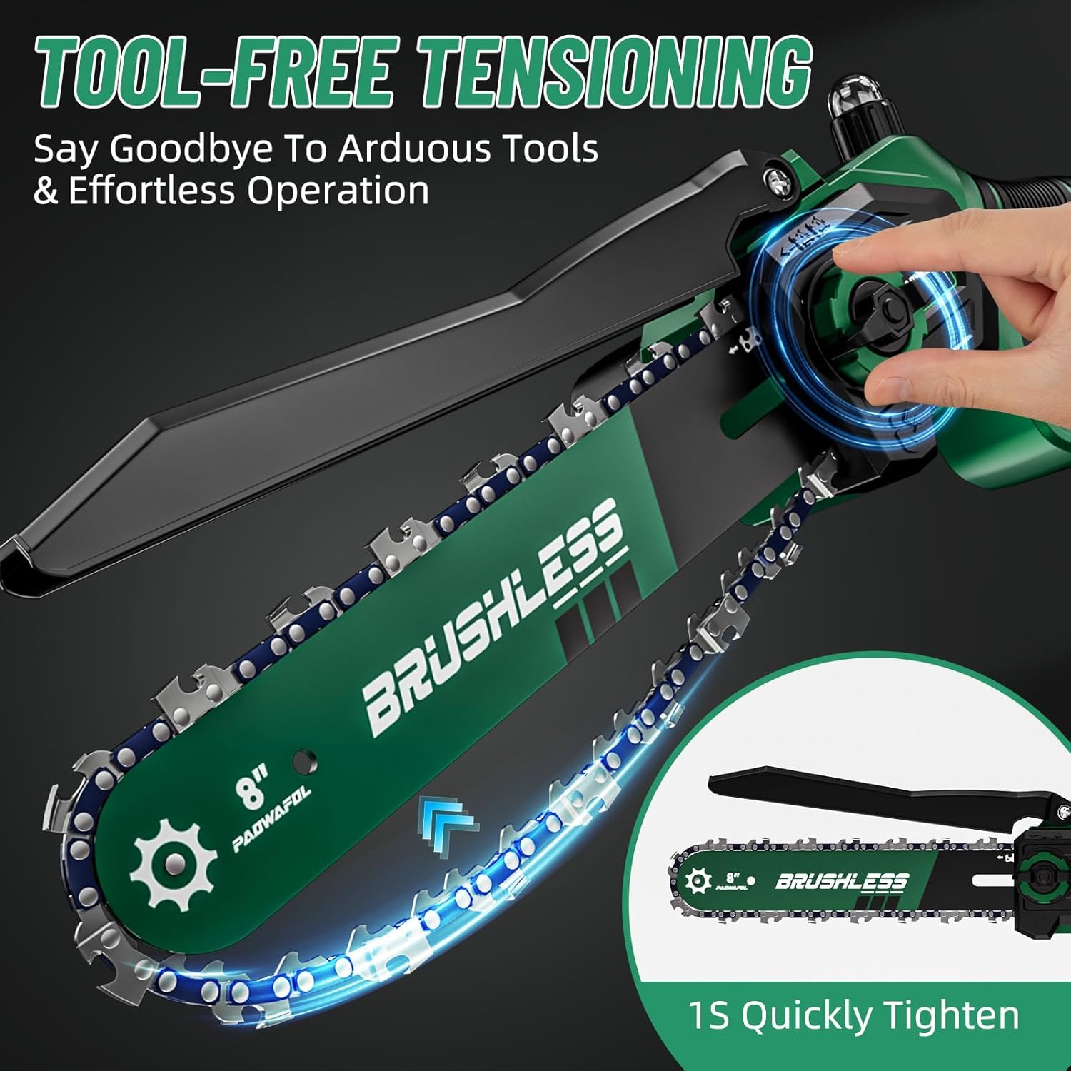 Mini Chainsaw Cordless, 2026 Upgraded 8 Inch Brushless Electric Chain Saw with 2 Pack Rechargeable 21v 4000mAh Batteries, Battery Powered Handheld Chainsaw For Trees Branches Trimming Wood Cutting