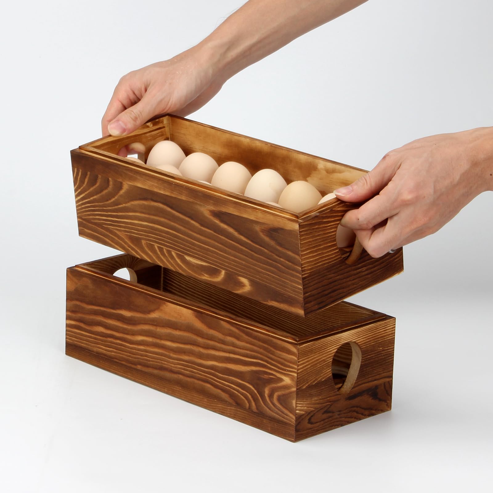 Caja de madera para 24 huevos frescos, soporte apilable para huevos con doble capa para exhibición, caja de almacenamiento de huevos rústica con asa para supermercado de Pascua, suministros de