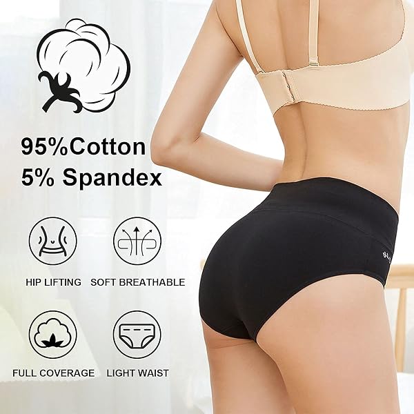 anqier Unterhosen Damen, 5er Pack Stretch Baumwolle Hohe Taille Slips Damen Atmungsaktiv Panties Weich Frauen Unterwäsche - 4