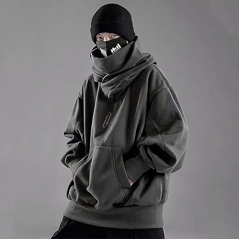 Y2K Oversized Hoodie Unisex with High Collar Ninja Style Sweatshirt