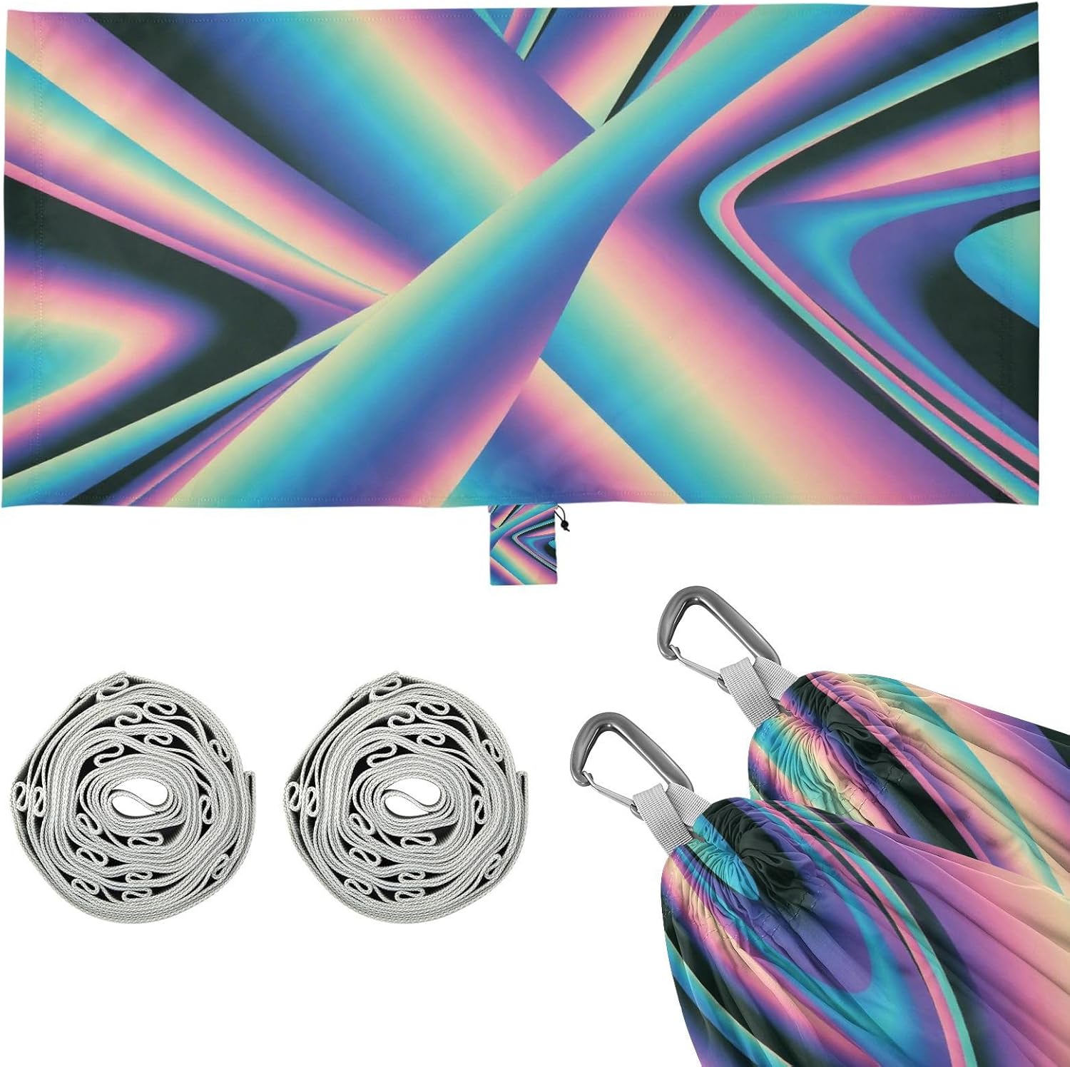 Abstract Art Colorful Camping Hammocks with Hanging Rope Fabric Hammock for Camping & Hiking Essential