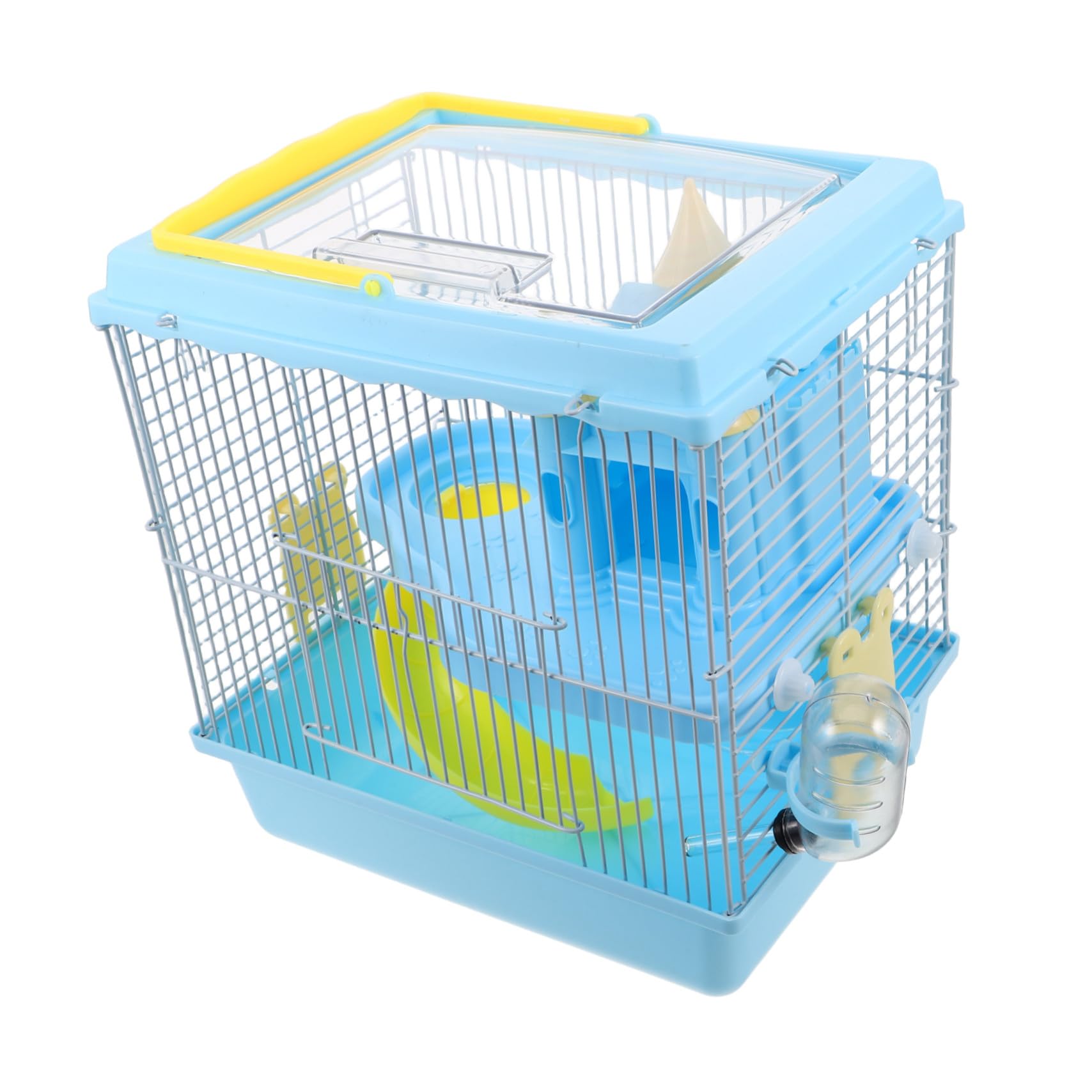 Jaula para Hábitat de Hámster de Plástico con Limpieza Fácil | Doble Nivel, Diseño de Lujo, Botella y Comedero Incluidos, Tobogán y Rueda para Jerbos y Ratones