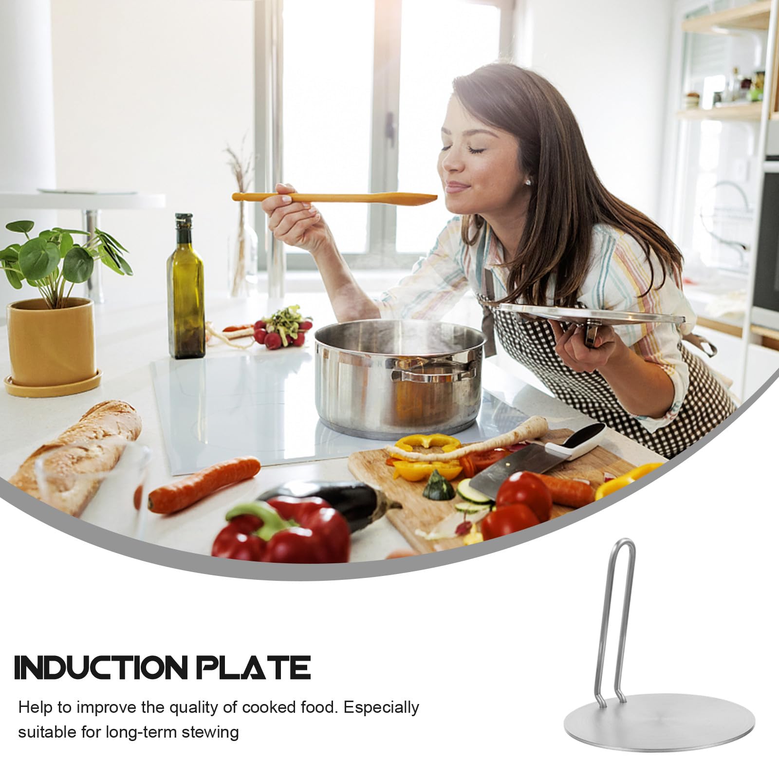 Placa Difusora de Calor para Inducción y Cocina de Gas, Adaptador Metálico Inoxidable con Mango Desmontable, Distribuidor Térmico Antideslizante para Uso Doméstico