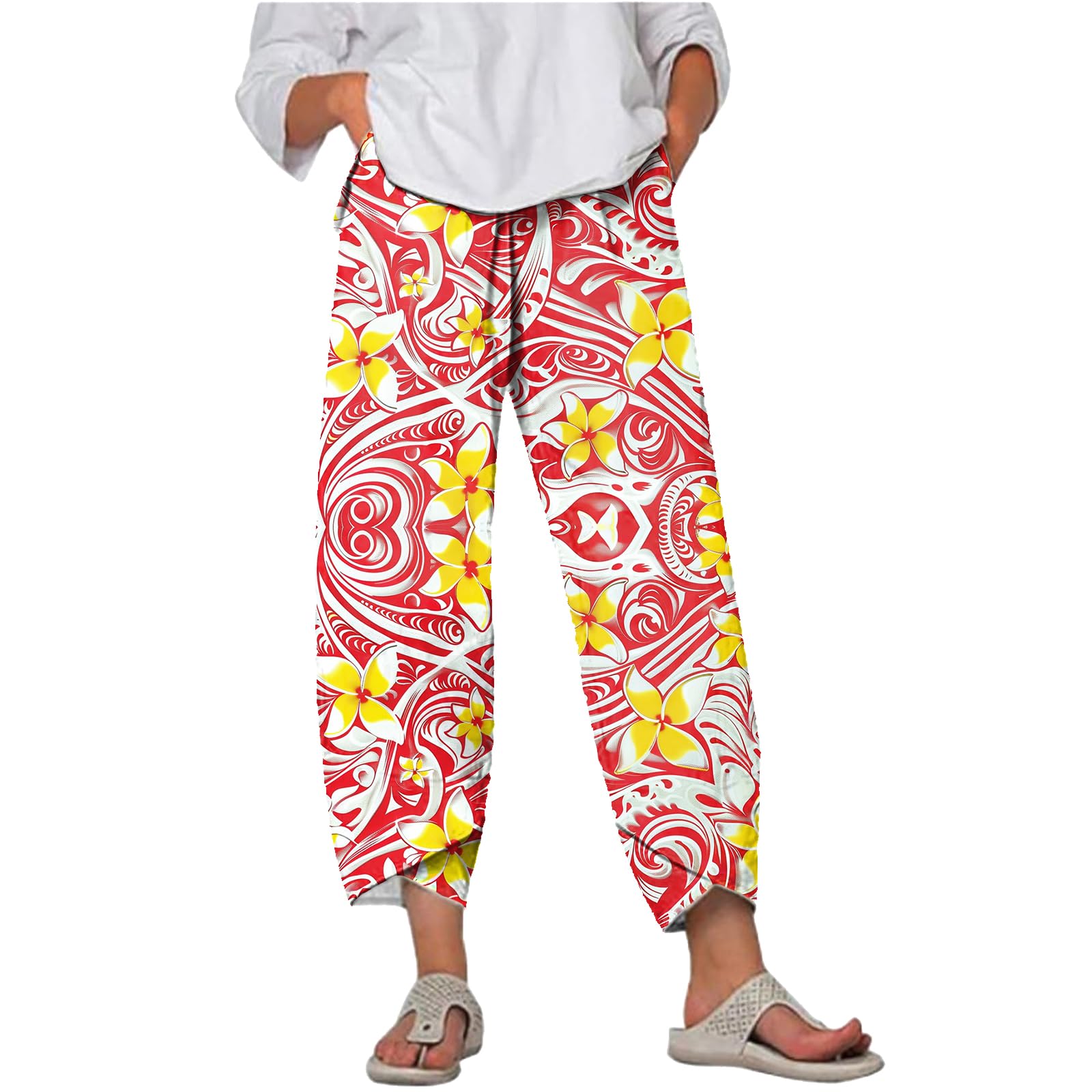 Casual Pants for Women Classic High Waisted Loose Wide Leg Lantern Trousers Pink