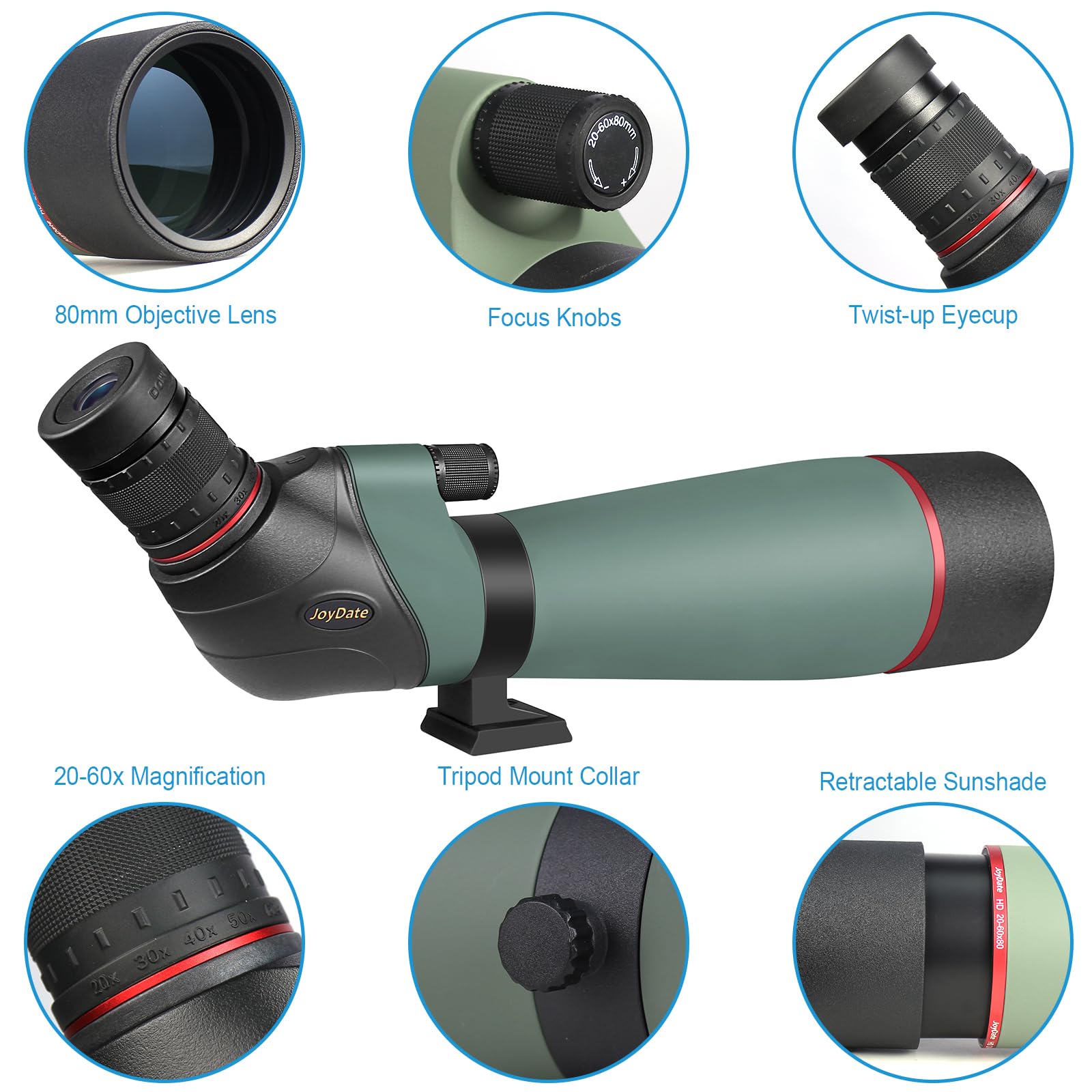 Cannocchiali HD 20-60x80 per tiro al Bersaglio, cannocchiale per osservazione della Fauna Selvatica, Caccia e Birdwatching - Cannocchiale Impermeabile BAK4